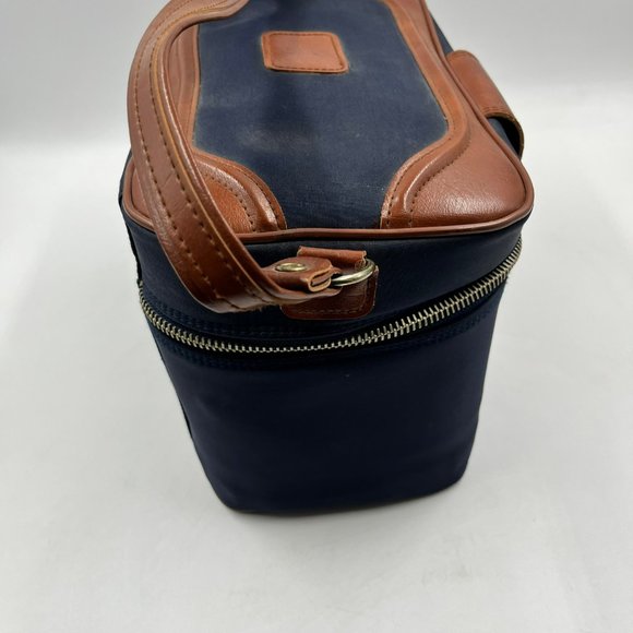 SEARS Vintage Train Case Travel Bag Cosmetic Toiletry Case Vinyl Canvas Navy - Picture 6 of 10